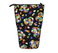 TTIGLHOH Autism Awareness Puzzle Pieces Heart Standing Pencil Case for Girls Boys,Telescopic Pen Pouch for Kids Big Capacity for School