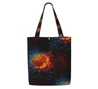 TTIGLHOH Basketball Flames And Waterdrops Reusable Canvas Shopping Bag, Medium Tote With Snap Closure Daily Use, Work, Shopping