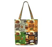 TTIGLHOH Beer Reusable Canvas Shopping Bag, Medium Tote With Snap Closure Daily Use, Work, Shopping