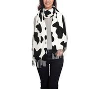 TTIGLHOH Black And White Cow Print Printing Elegant Winter Warm Tassel Scarf With Cashmere Like Texture Matches Coats Suits