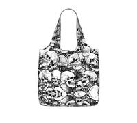 TTIGLHOH Black and white skulls pattern Printed Reusable Shopping Bag Foldable, Lightweight Tote Bag 25L for Grocery Travel Commuting
