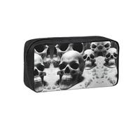 TTIGLHOH Black and White Skulls Printed Wide-Open Pen Bag, Soft Fabric High Capacity Case, Aesthetic Stationery for School Use