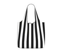 TTIGLHOH Black and-White Stripes Printed Reusable Shopping Bag Foldable, Lightweight Tote Bag 25L for Grocery Travel Commuting
