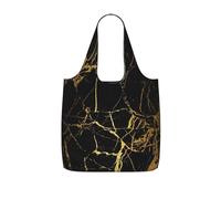 TTIGLHOH Black Gold Marble Printed Reusable Shopping Bag Foldable, Lightweight Tote Bag 25L for Grocery Travel Commuting