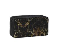 TTIGLHOH Black Gold Marble Printed Wide-Open Pen Bag, Soft Fabric High Capacity Case, Aesthetic Stationery for School Use