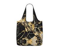 TTIGLHOH black marble texture golden Printed Reusable Shopping Bag Foldable, Lightweight Tote Bag 25L for Grocery Travel Commuting