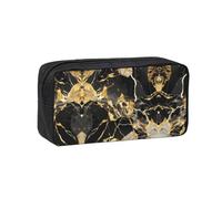 TTIGLHOH Black Marble Texture Golden Printed Wide-Open Pen Bag, Soft Fabric High Capacity Case, Aesthetic Stationery for School Use