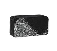 TTIGLHOH Black White Glitter Printed Wide-Open Pen Bag, Soft Fabric High Capacity Case, Aesthetic Stationery for School Use