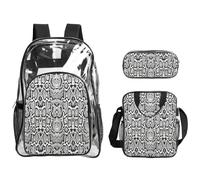 TTIGLHOH Black White Snake Skin Printed 3-Piece Clear Bag Set for Kids, Transparent Bookbag with Insulated Lunch Tote Included