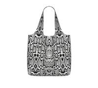 TTIGLHOH Black White Snake Skin Printed Reusable Shopping Bag Foldable, Lightweight Tote Bag 25L for Grocery Travel Commuting