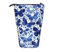 TTIGLHOH Blue Butterflies Standing Pencil Case for Girls Boys,Telescopic Pen Pouch for Kids Big Capacity for School
