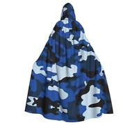 TTIGLHOH Blue Camo Long Cape With Hood,Adult Gothic Robe,For Masquerade Ball Medieval Larp Costume Wear
