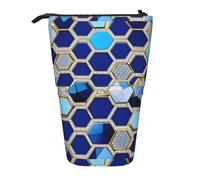 TTIGLHOH Blue Hexagons and Diamond Standing Pencil Case for Girls Boys,Telescopic Pen Pouch for Kids Big Capacity for School