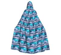 TTIGLHOH Blue Ocean Wave Printing Large Hooded Cloak Adult Halloween Hooded 57.8 Inches Long Ideal For Wizard Robe