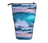 TTIGLHOH Blue Ocean Wave Standing Pencil Case for Girls Boys,Telescopic Pen Pouch for Kids Big Capacity for School