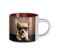 TTIGLHOH Chihuahua Dog Glasses 1 Printing Drinking Cups Large-Capacity Ceramic Mugs Suitable for Cafes Sturdy Build Non-Slip Bottom