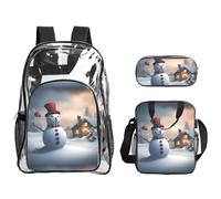 TTIGLHOH christmas snowman 3 Printed 3-Piece Clear Bag Set for Kids, Transparent Bookbag with Insulated Lunch Tote Included
