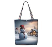 TTIGLHOH Christmas Snowman 3 Reusable Canvas Shopping Bag, Medium Tote With Snap Closure Daily Use, Work, Shopping