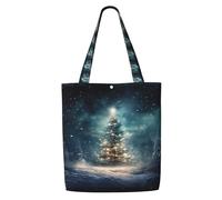 TTIGLHOH Christmas Tree Snow Reusable Canvas Shopping Bag, Medium Tote With Snap Closure Daily Use, Work, Shopping