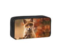 TTIGLHOH Cute Baby Fox Printed Wide-Open Pen Bag, Soft Fabric High Capacity Case, Aesthetic Stationery for School Use