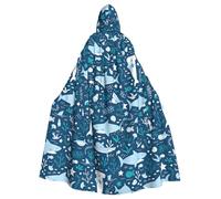 TTIGLHOH Cute Blue Fish Printing Large Hooded Cloak Adult Halloween Hooded 57.8 Inches Long Ideal For Wizard Robe