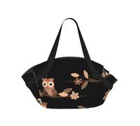 TTIGLHOH Cute Brown Cartoon Owls Printed Round Beach Blanket Folds Into Tote Bag, Tear-Resistant 94cm Mat, Camping Festival