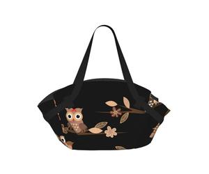 TTIGLHOH Cute Brown Cartoon Owls Printed Round Beach Blanket Folds Into Tote Bag, Tear-Resistant 94cm Mat, Camping Festival