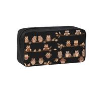 TTIGLHOH Cute Brown Cartoon Owls Printed Wide-Open Pen Bag, Soft Fabric High Capacity Case, Aesthetic Stationery for School Use
