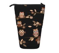 TTIGLHOH Cute Brown Cartoon Owls Standing Pencil Case for Girls Boys,Telescopic Pen Pouch for Kids Big Capacity for School