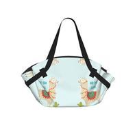 TTIGLHOH Cute Cartoon Llama Cactus Printed Round Beach Blanket Folds Into Tote Bag, Tear-Resistant 94cm Mat, Camping Festival