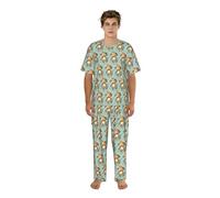TTIGLHOH Cute Monkey Printed Mens Pajama Set, Lightweight Breathable Short Sleeve Top Long Pants, Travel Home S-3XL Black