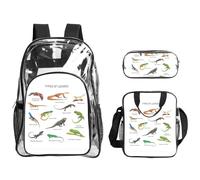 TTIGLHOH Different Types of Lizard Printed 3-Piece Clear Bag Set for Kids, Transparent Bookbag with Insulated Lunch Tote Included