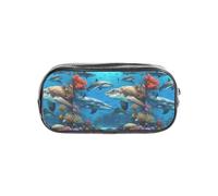 TTIGLHOH Dolphins Sea Turtle Shark Octopus Coral Reef Printed Transparent Pen Case, Waterproof Cosmetic Organizer, Portable Carryall for Art Tools