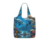 TTIGLHOH Dolphins Shark Coral Reef Printed Reusable Shopping Bag Foldable, Lightweight Tote Bag 25L for Grocery Travel Commuting