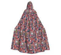 TTIGLHOH England Symbols Printing Large Hooded Cloak Adult Halloween Hooded 57.8 Inches Long Ideal For Wizard Robe