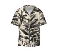 TTIGLHOH Floral Herbs Botanical Pattern Printing Men's Button Shirt Short Sleeve Casual Summer Business Casual Cuban Hawaiian Shirts Black