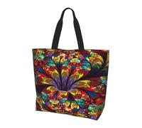 TTIGLHOH Flower Stained Glass Printed Women'S Tote Bag, Reusable Shoulder Bag, Large Handbags For Work, School, Shopping, And Outdoor Activities