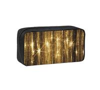 TTIGLHOH Gold Sequin Sparkle Printed Wide-Open Pen Bag, Soft Fabric High Capacity Case, Aesthetic Stationery for School Use