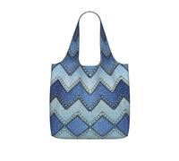 TTIGLHOH Gradient Blue Denim Printed Reusable Shopping Bag Foldable, Lightweight Tote Bag 25L for Grocery Travel Commuting