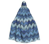 TTIGLHOH Gradient Blue Denim Printing Large Hooded Cloak Adult Halloween Hooded 57.8 Inches Long Ideal For Wizard Robe