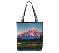 TTIGLHOH Grand Teton National Park Reusable Canvas Shopping Bag, Medium Tote With Snap Closure Daily Use, Work, Shopping