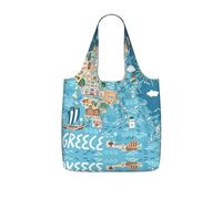 TTIGLHOH Greece Map Printed Reusable Shopping Bag Foldable, Lightweight Tote Bag 25L for Grocery Travel Commuting