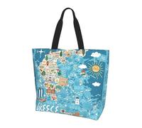 TTIGLHOH Greece Map Printed Women'S Tote Bag, Reusable Shoulder Bag, Large Handbags For Work, School, Shopping, And Outdoor Activities