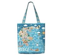 TTIGLHOH Greece Map Reusable Canvas Shopping Bag, Medium Tote With Snap Closure Daily Use, Work, Shopping