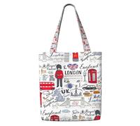 TTIGLHOH I Love London Reusable Canvas Shopping Bag, Medium Tote With Snap Closure Daily Use, Work, Shopping
