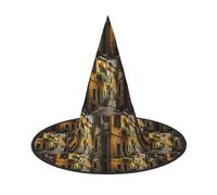TTIGLHOH Italian Old Street Printing 1 Pieces Halloween Witch Hat Carnivals Lightweight Foldable Ideal For Cosplay