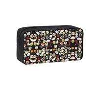 TTIGLHOH Japanese Sushi Black Printed Wide-Open Pen Bag, Soft Fabric High Capacity Case, Aesthetic Stationery for School Use