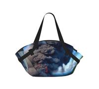 TTIGLHOH Kilauea Volcano Bloom Printed Round Beach Blanket Folds Into Tote Bag, Tear-Resistant 94cm Mat, Camping Festival
