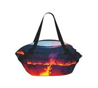 TTIGLHOH Kilauea Volcano Printed Round Beach Blanket Folds Into Tote Bag, Tear-Resistant 94cm Mat, Camping Festival