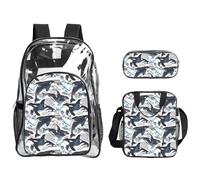 TTIGLHOH Killer Whale Printed 3-Piece Clear Bag Set for Kids, Transparent Bookbag with Insulated Lunch Tote Included